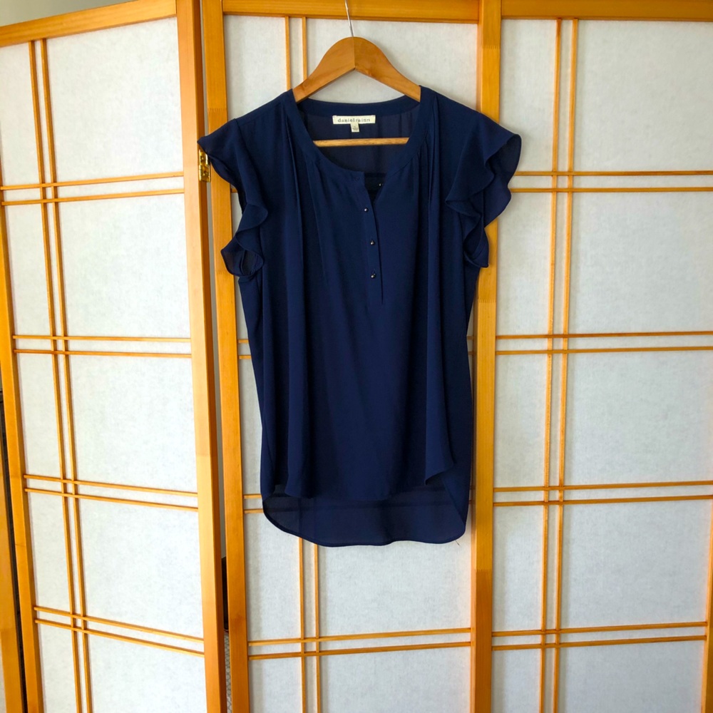 Navy Blue Short Sleeve Blouse
